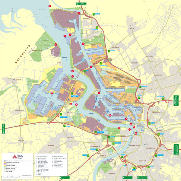 This map shows you all the spots in the port of Antwerp from where you have a great view to spot ships.