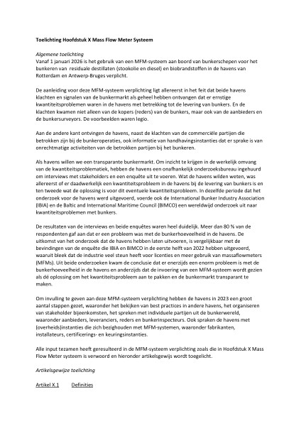 In dit document vind je bijkomende informatie over de verplichting van het gebruik van een flow mass meter voor bunkerschepen.