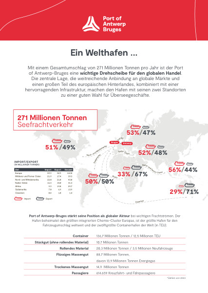 Faktenblatt mit den wichtigsten Zahlen zum Hafen Antwerpen-Brügge.