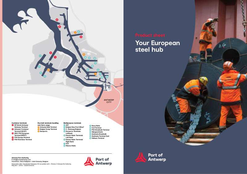 Brochure on services in Antwerp for steel goods.